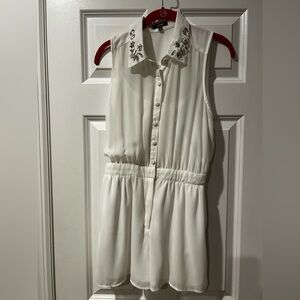 Embroidered White Sleeveless romper